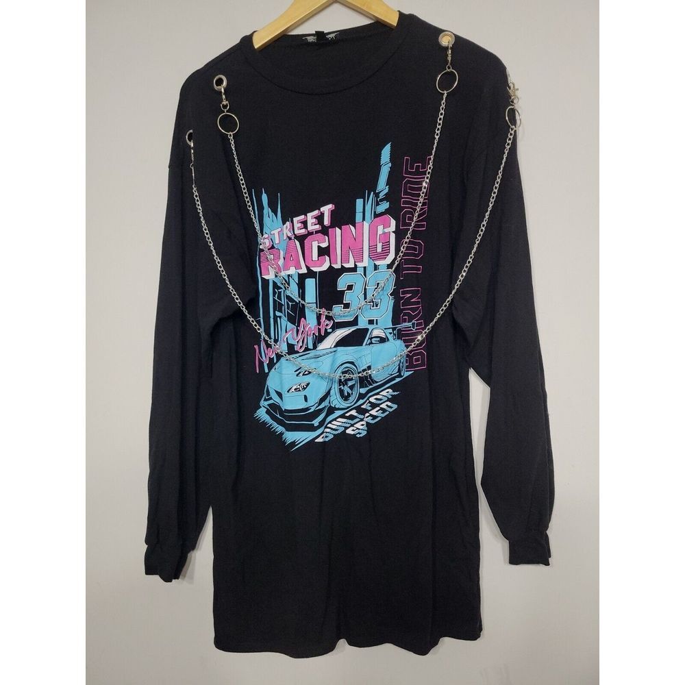 Fashion Nova Women's Long Sleeve T-Shirt‎ Dress Size XS Oversized Chains